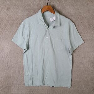 J Crew Shirt Mens Large Green Slub Cotton Polo Short Sleeve Pocket NEW